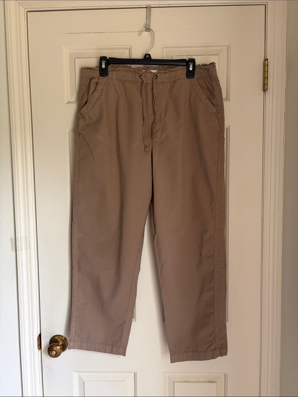 Sonoma Beige Cotton Straight Leg Drawstring Casual Pants, Size Large